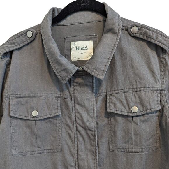 Mudd Gray Twill Jacket Women's XL Utility Military Style Full Zip‎ Lightweight - Picture 3 of 11